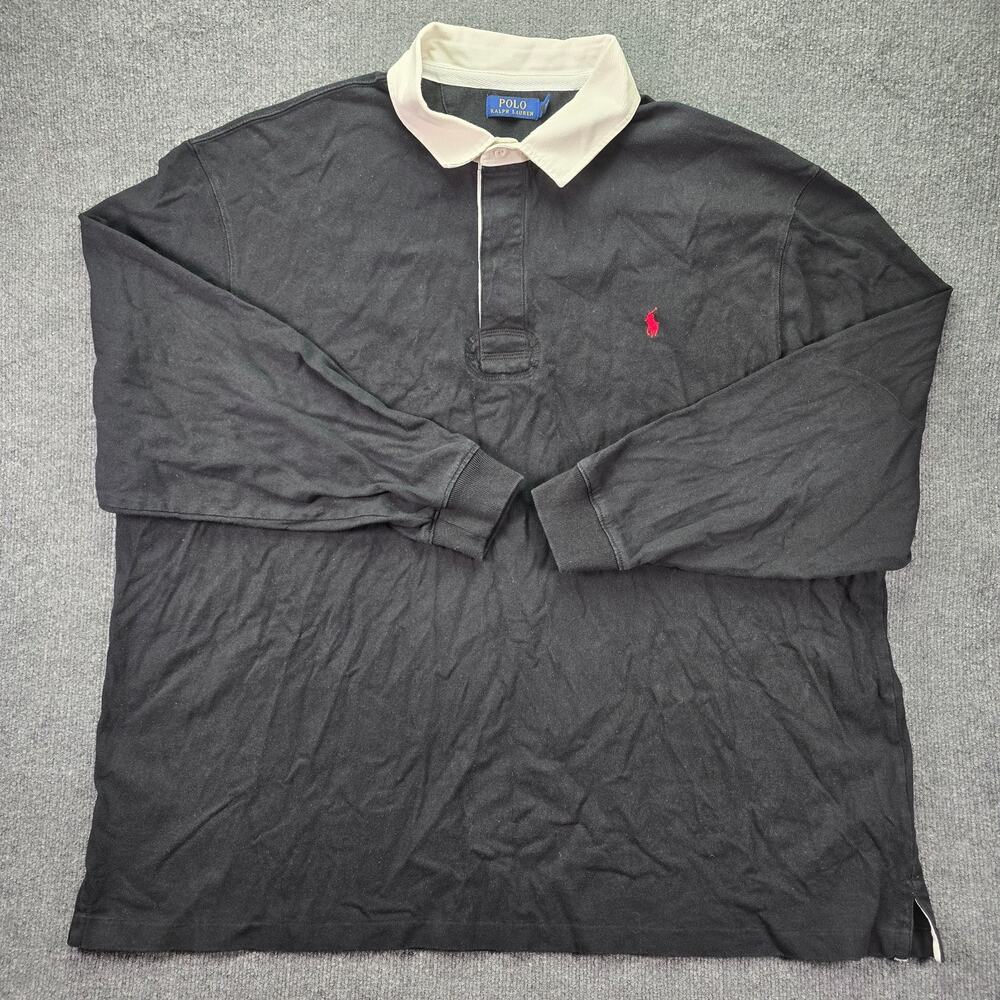 Polo Ralph Lauren Rugby Polo Shirt Mens 4XB Black White Long Sleeve Cotton Pony